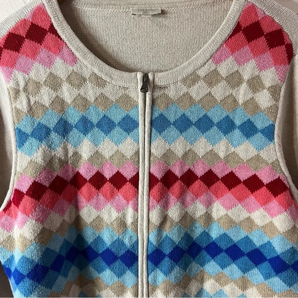 Talbots Colorful Argyle Long Sleeve Zip Up Cardigan Sweater, Women’s Size Large - Picture 3 of 7